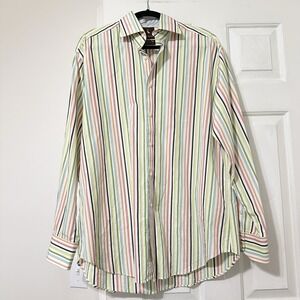 Tailorbyrd Button Up Shirt‎ Mens Sz Large Pastel Striped Long Sleeve Flip Cuff